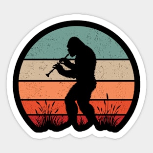 Bigfoot Sasquatch Playing The Recorder Vintage Sunset Music Lover Sticker